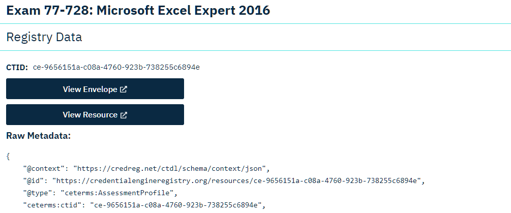 An example of the metadata found in a Microsoft Excel credential